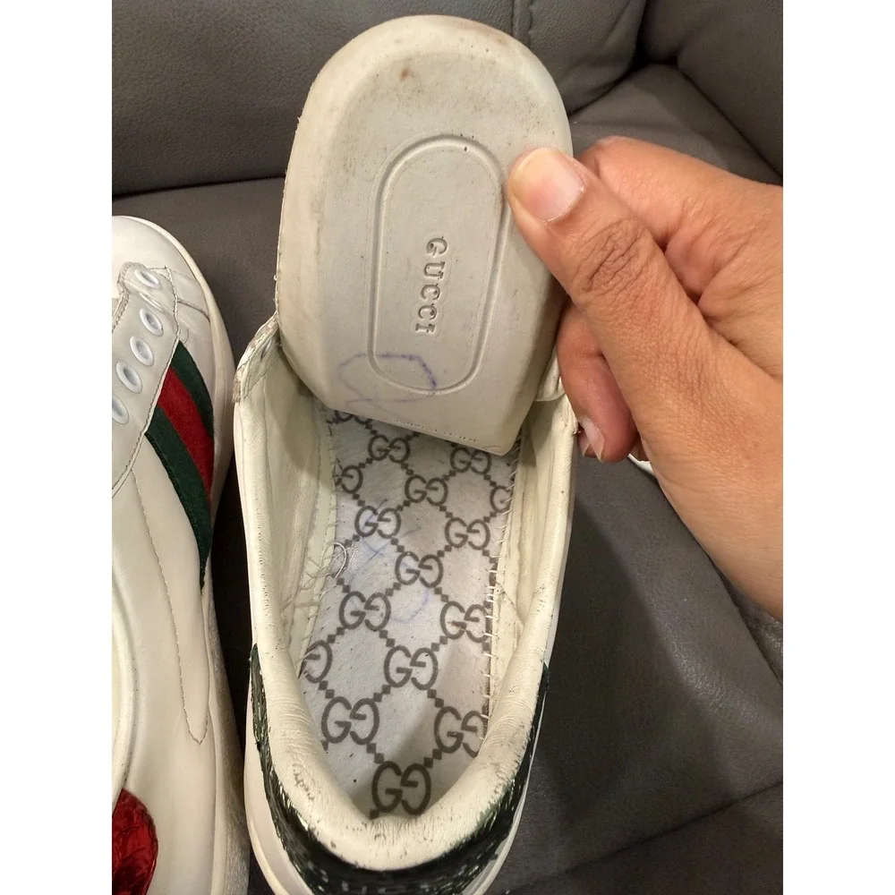 Gucci Ace Bee White Leather Sneakers Green Red Web Stripe 429446 Mens 41